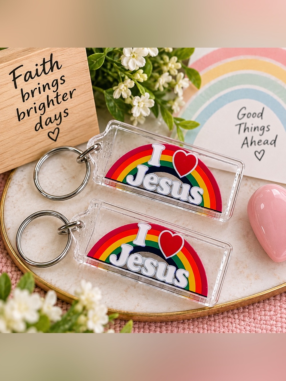 I ❤️ Jesus Rainbow Keychain Set – 2 Piece Bundle